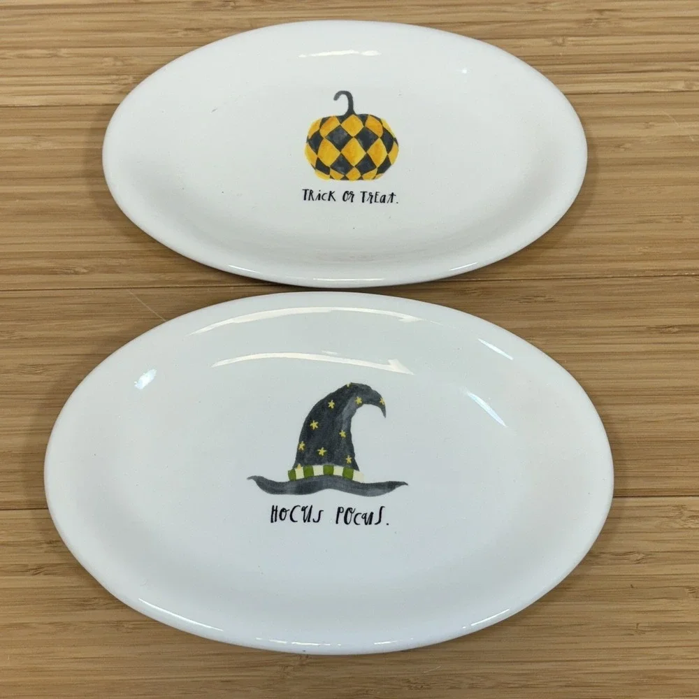 Rae Dunn HALLOWEEN Oval Plates, Hocus Pocus, And Trick Or Treat ceramic